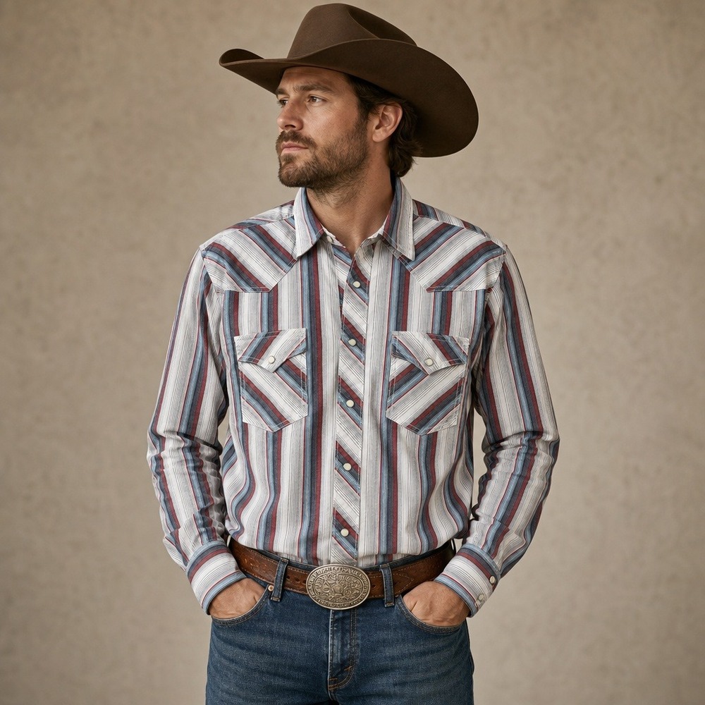 Wrangler 20X Competition Men's Western Shirt M Multicolor Striped Pearl Snap